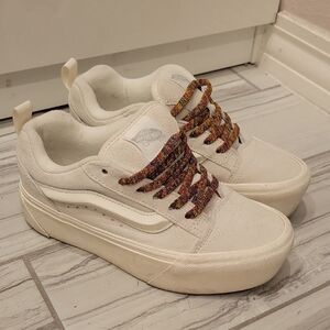 Vans Cream Platform Sneakers with Multicolor Laces
